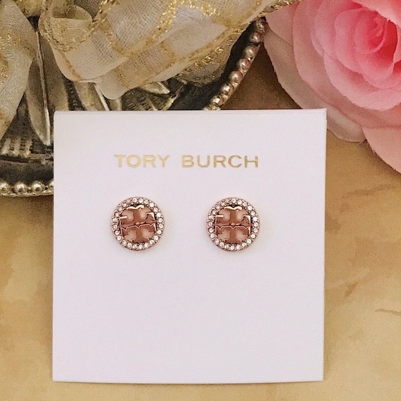 TORY BURCH • Rose Gold Miller Pavé Stud Earrings - Picture 11 of 11